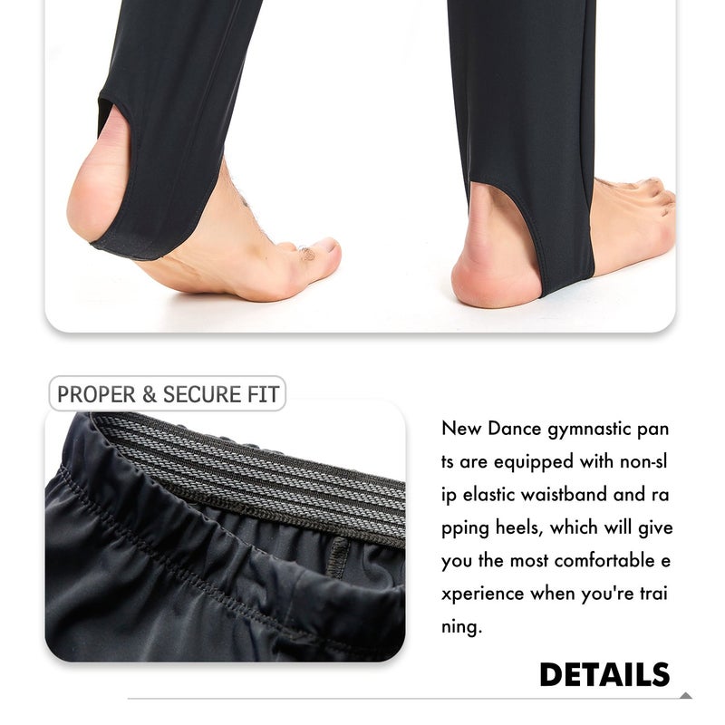 NEW DANCE Mens and Boys Gymnastics Pants Leotard Youth Ballet Tights Stirrup Pants for Dance Yoga Practice Athletic Black - Image 5